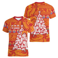 French Polynesia Christmas Women V-Neck T-Shirt Seashell Xmas Tree Tribal Waves DT05 - Polynesian Pride
