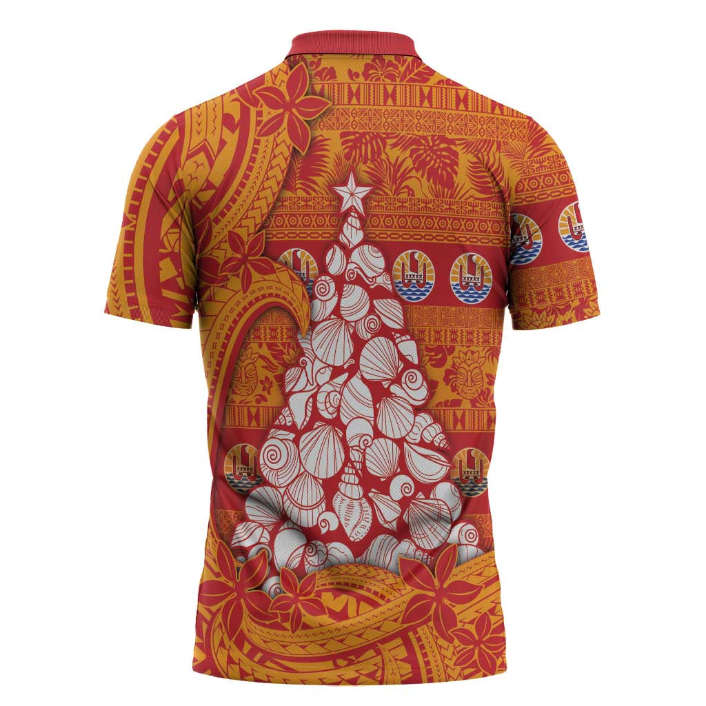 French Polynesia Christmas Zipper Polo Shirt Seashell Xmas Tree Tribal Waves DT05 - Polynesian Pride