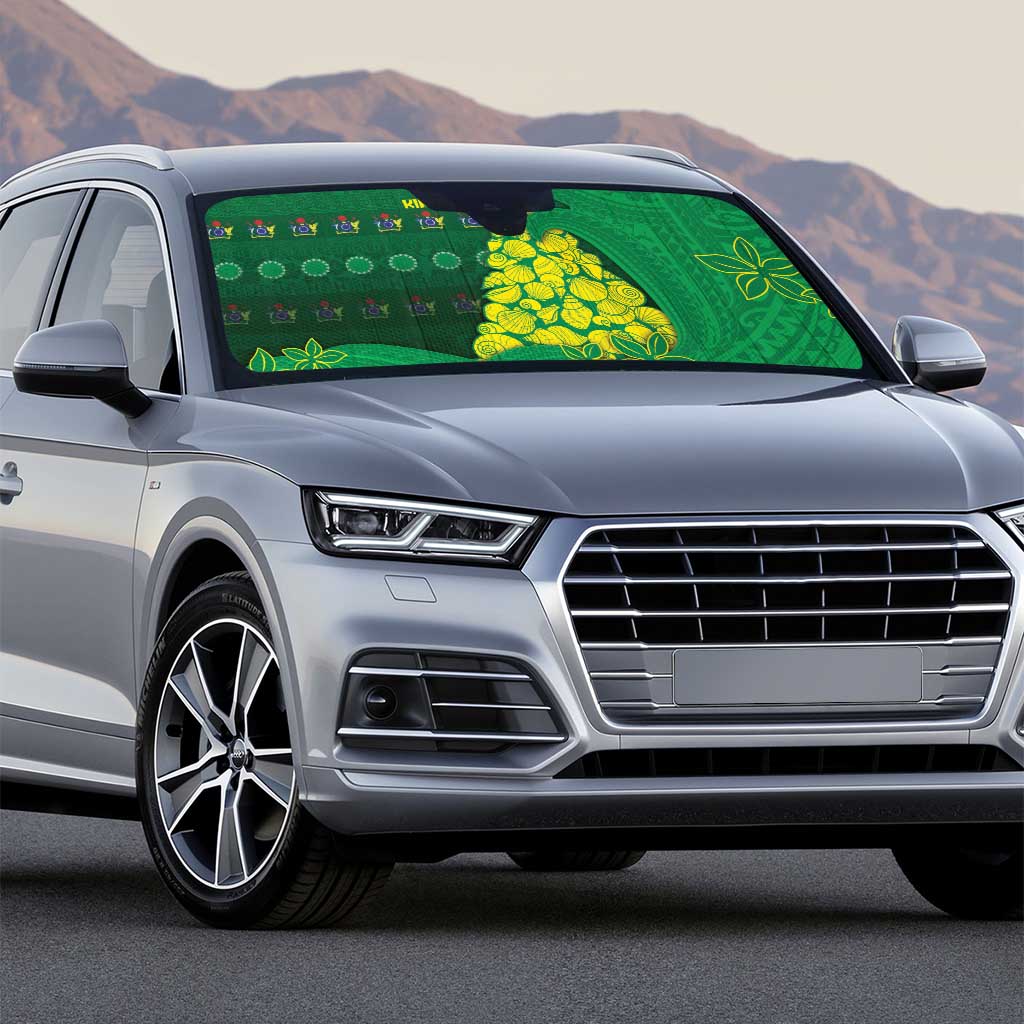 Cook Islands Christmas Auto Sun Shade Seashell Xmas Tree Tribal Waves - Polynesian Pride