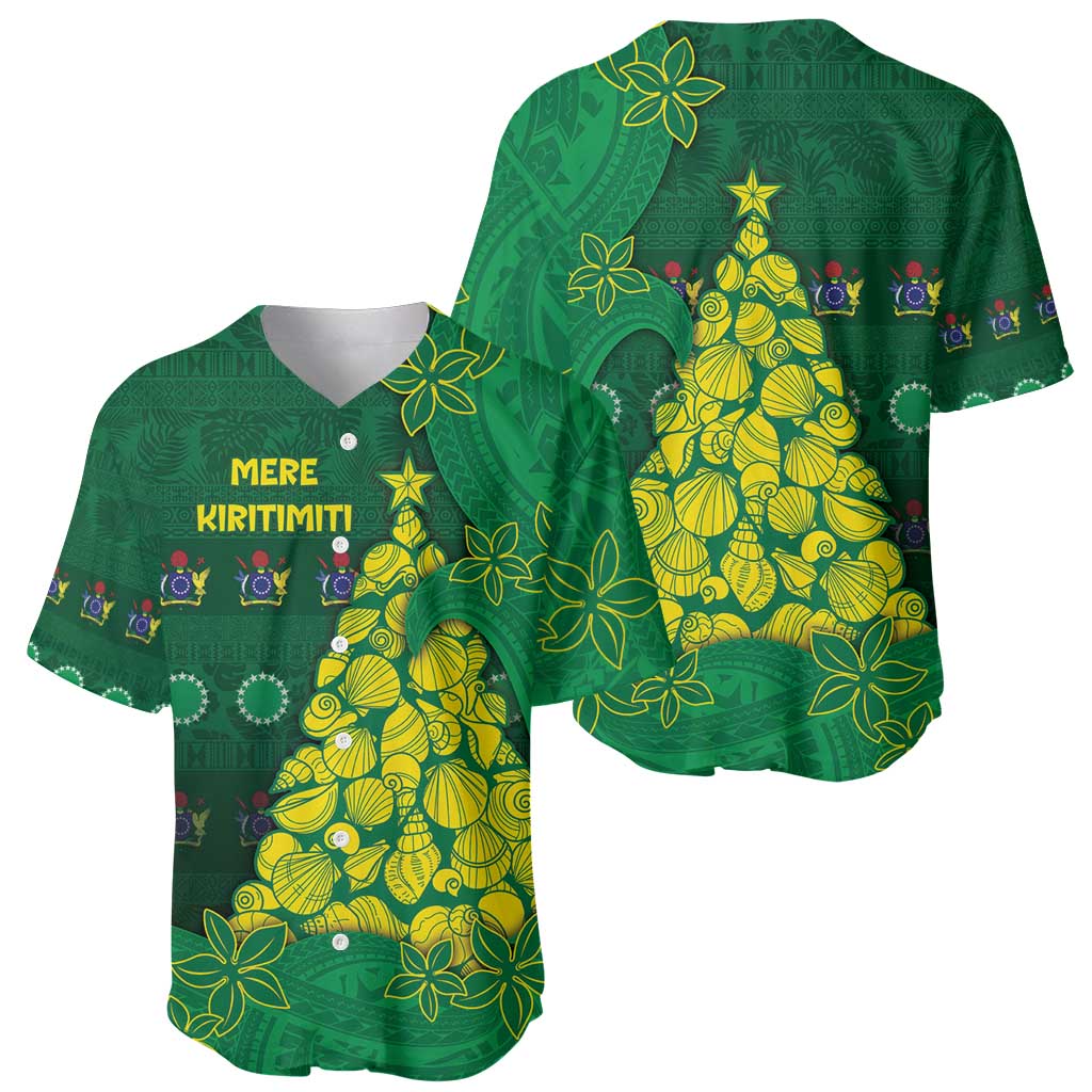 Cook Islands Christmas Baseball Jersey Seashell Xmas Tree Tribal Waves - Polynesian Pride
