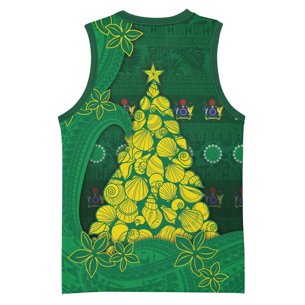 Cook Islands Christmas Basketball Jersey Seashell Xmas Tree Tribal Waves - Polynesian Pride
