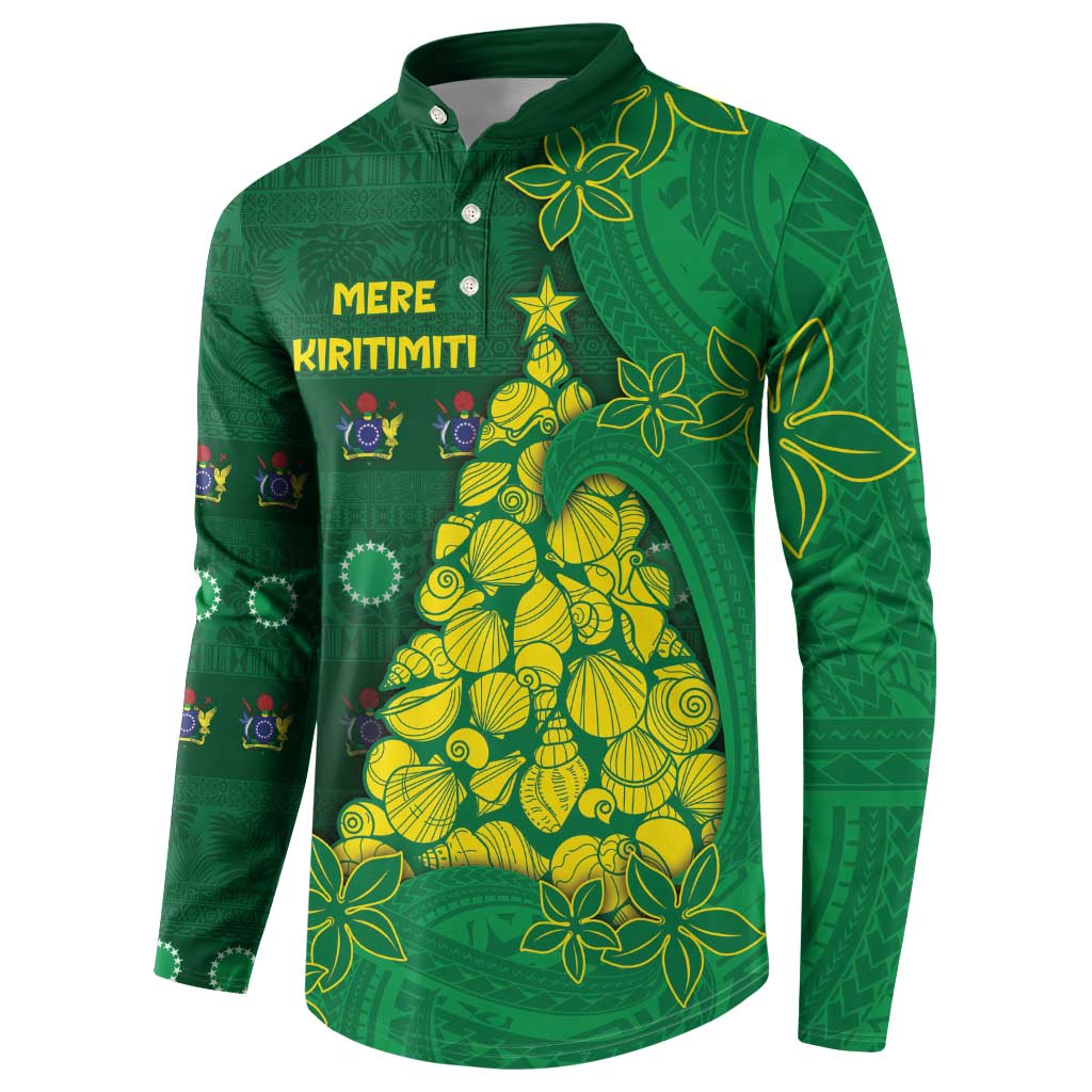 Cook Islands Christmas Button Sweatshirt Seashell Xmas Tree Tribal Waves - Polynesian Pride