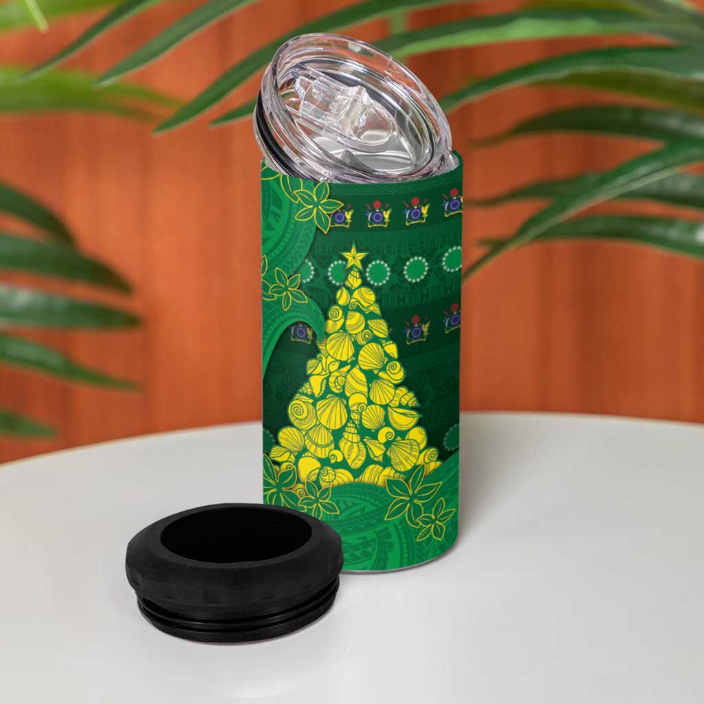 Cook Islands Christmas 4 in 1 Can Cooler Tumbler Seashell Xmas Tree Tribal Waves - Polynesian Pride
