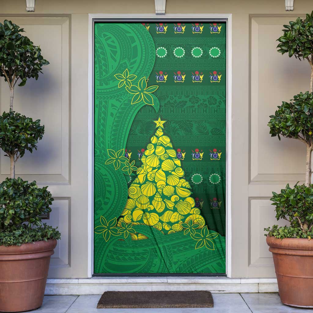 Cook Islands Christmas Door Cover Seashell Xmas Tree Tribal Waves - Polynesian Pride