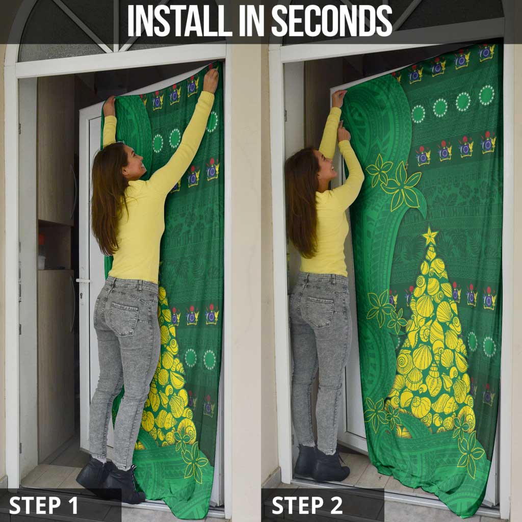 Cook Islands Christmas Door Cover Seashell Xmas Tree Tribal Waves - Polynesian Pride