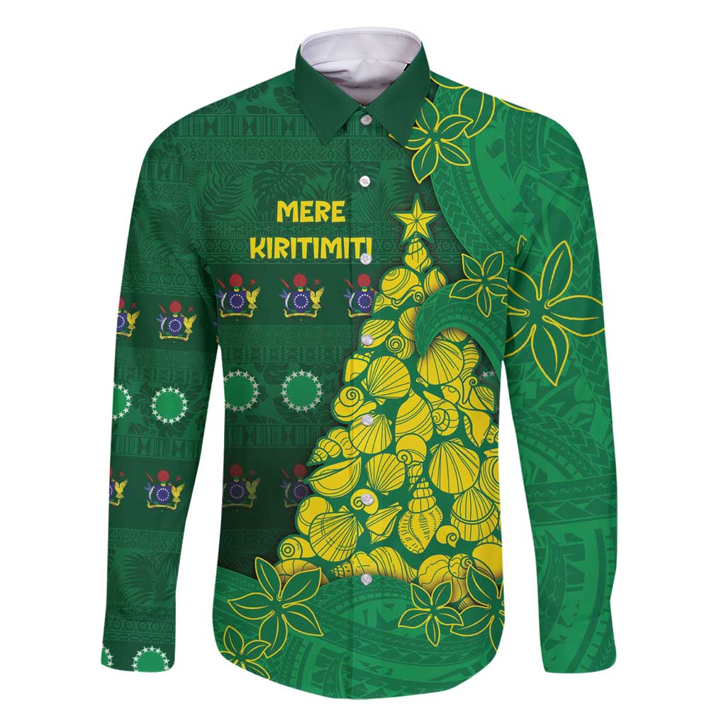 Cook Islands Christmas Family Matching Long Sleeve Bodycon Dress and Hawaiian Shirt Seashell Xmas Tree Tribal Waves - Polynesian Pride