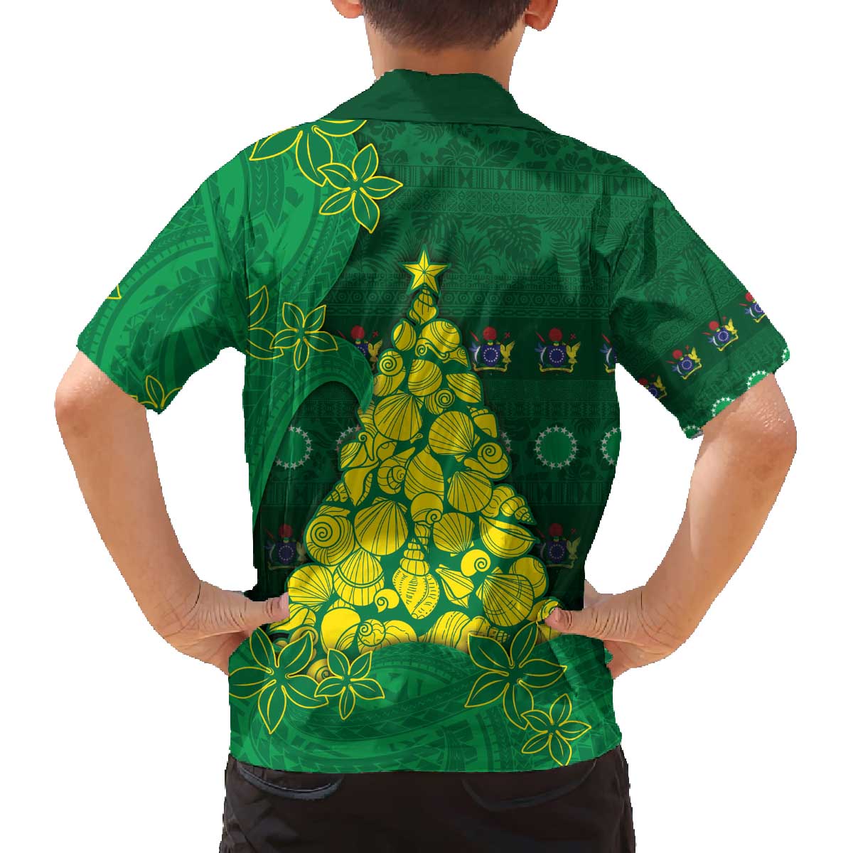 Cook Islands Christmas Family Matching Off The Shoulder Long Sleeve Dress and Hawaiian Shirt Seashell Xmas Tree Tribal Waves - Polynesian Pride
