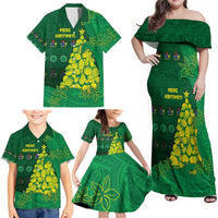 Cook Islands Christmas Family Matching Off Shoulder Maxi Dress and Hawaiian Shirt Seashell Xmas Tree Tribal Waves - Polynesian Pride