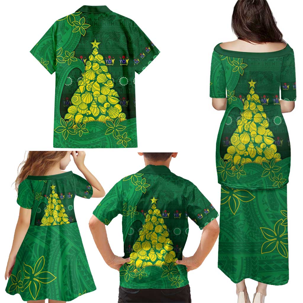 Cook Islands Christmas Family Matching Puletasi and Hawaiian Shirt Seashell Xmas Tree Tribal Waves - Polynesian Pride