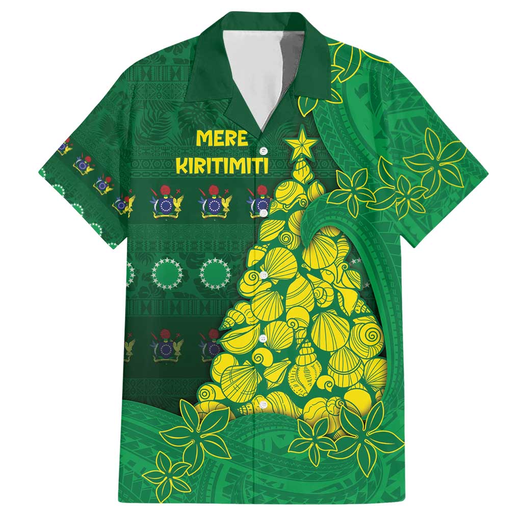 Cook Islands Christmas Family Matching Short Sleeve Bodycon Dress and Hawaiian Shirt Seashell Xmas Tree Tribal Waves - Polynesian Pride