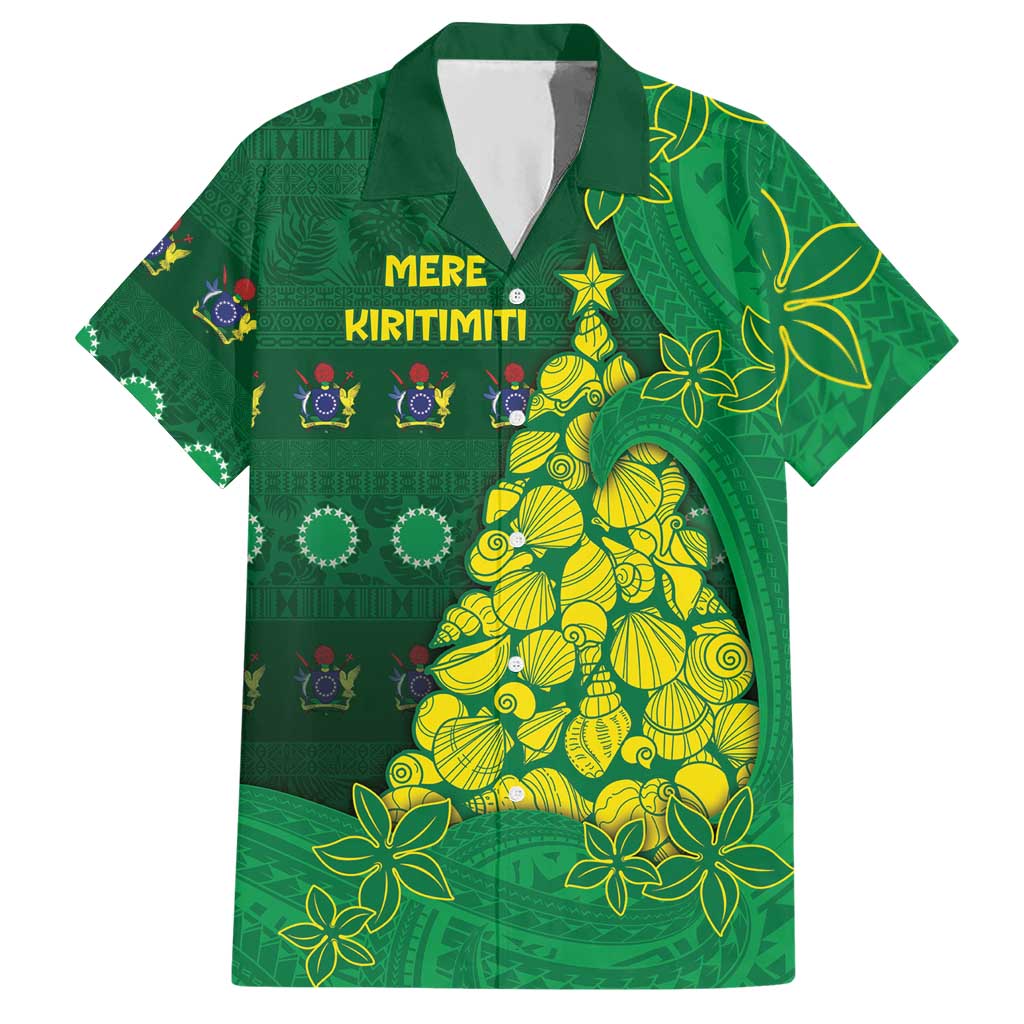 Cook Islands Christmas Hawaiian Shirt Seashell Xmas Tree Tribal Waves DT05 Green - Polynesian Pride