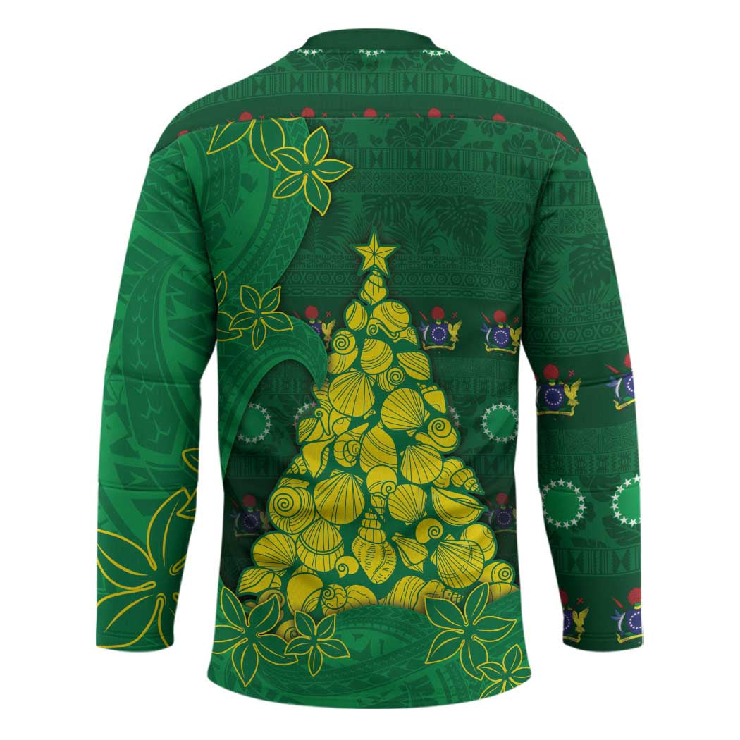 Cook Islands Christmas Hockey Jersey Seashell Xmas Tree Tribal Waves - Polynesian Pride