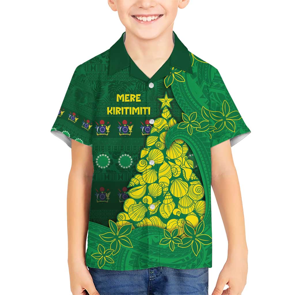 Cook Islands Christmas Kid Hawaiian Shirt Seashell Xmas Tree Tribal Waves - Polynesian Pride