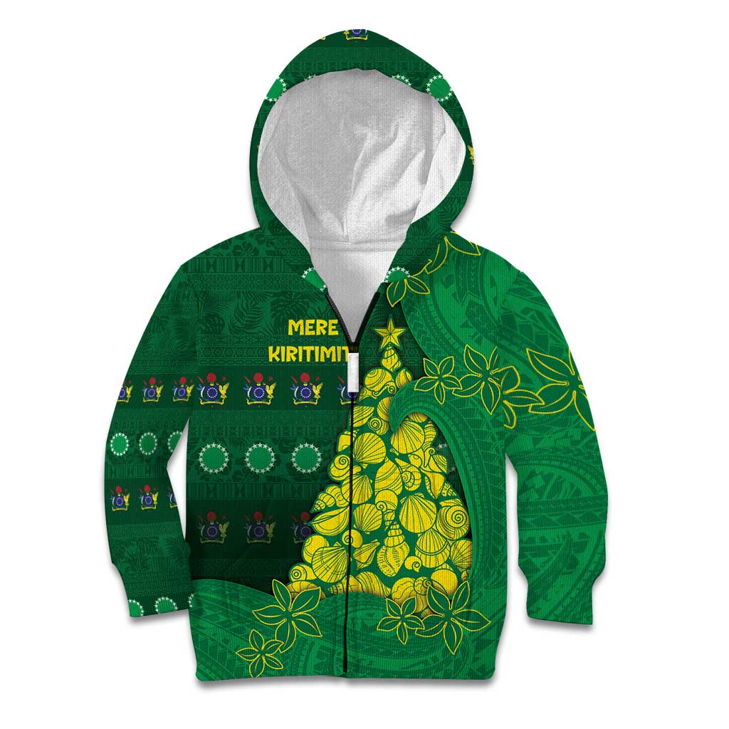 Cook Islands Christmas Kid Hoodie Seashell Xmas Tree Tribal Waves - Polynesian Pride