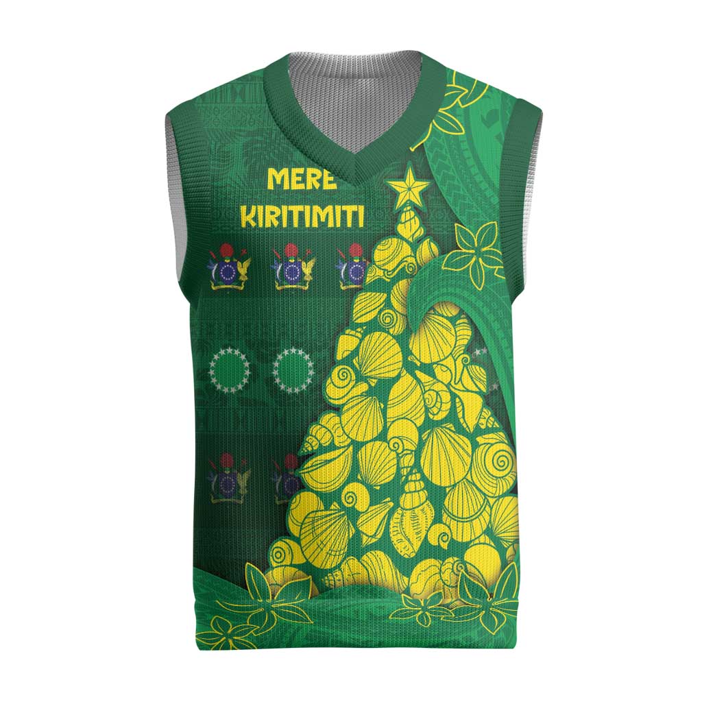 Cook Islands Christmas Knitted V-Neck Vest Seashell Xmas Tree Tribal Waves - Polynesian Pride