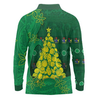 Cook Islands Christmas Long Sleeve Polo Shirt Seashell Xmas Tree Tribal Waves - Polynesian Pride