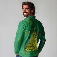 Cook Islands Christmas Long Sleeve Polo Shirt Seashell Xmas Tree Tribal Waves - Polynesian Pride