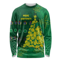 Cook Islands Christmas Long Sleeve Shirt Seashell Xmas Tree Tribal Waves - Polynesian Pride