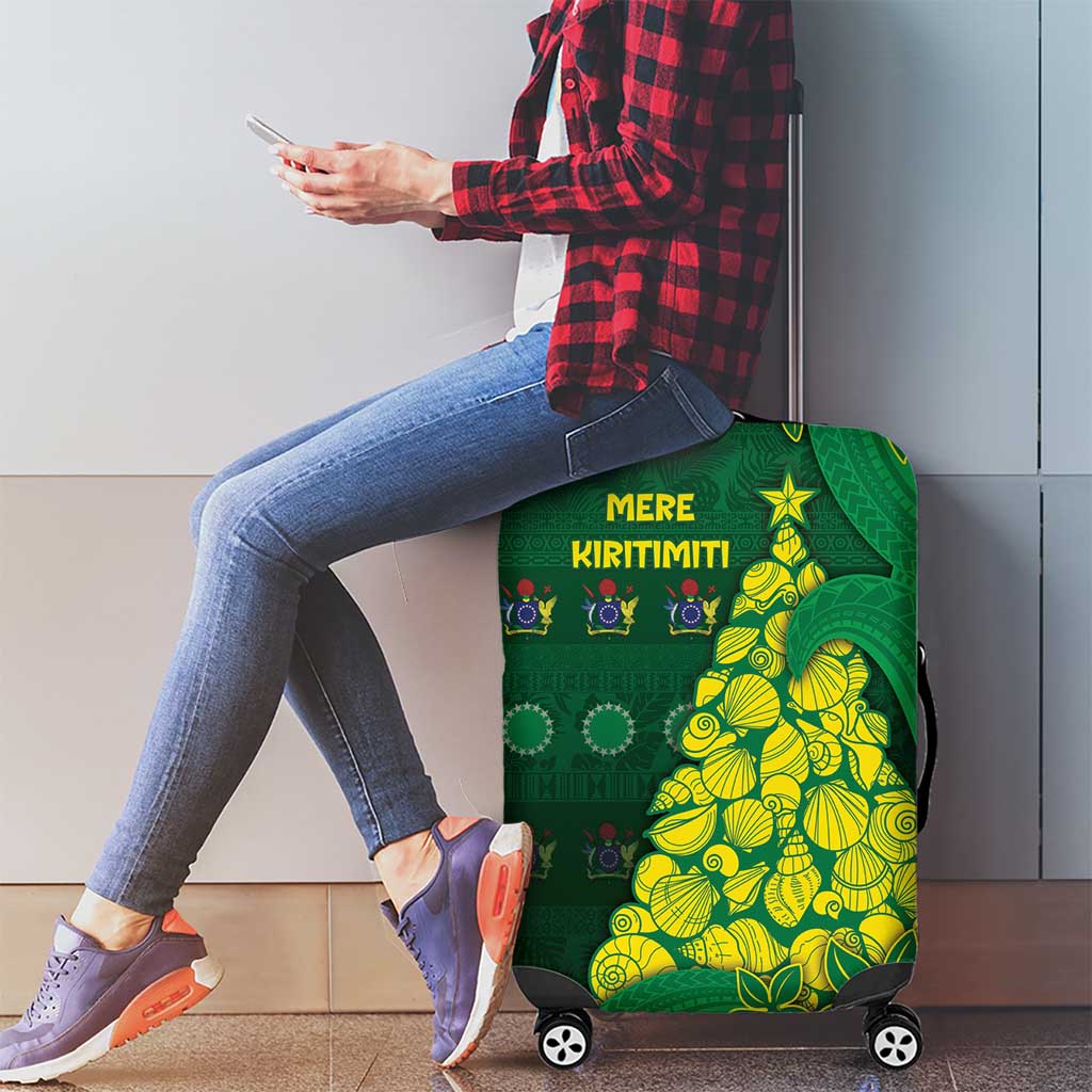 Cook Islands Christmas Luggage Cover Seashell Xmas Tree Tribal Waves - Polynesian Pride
