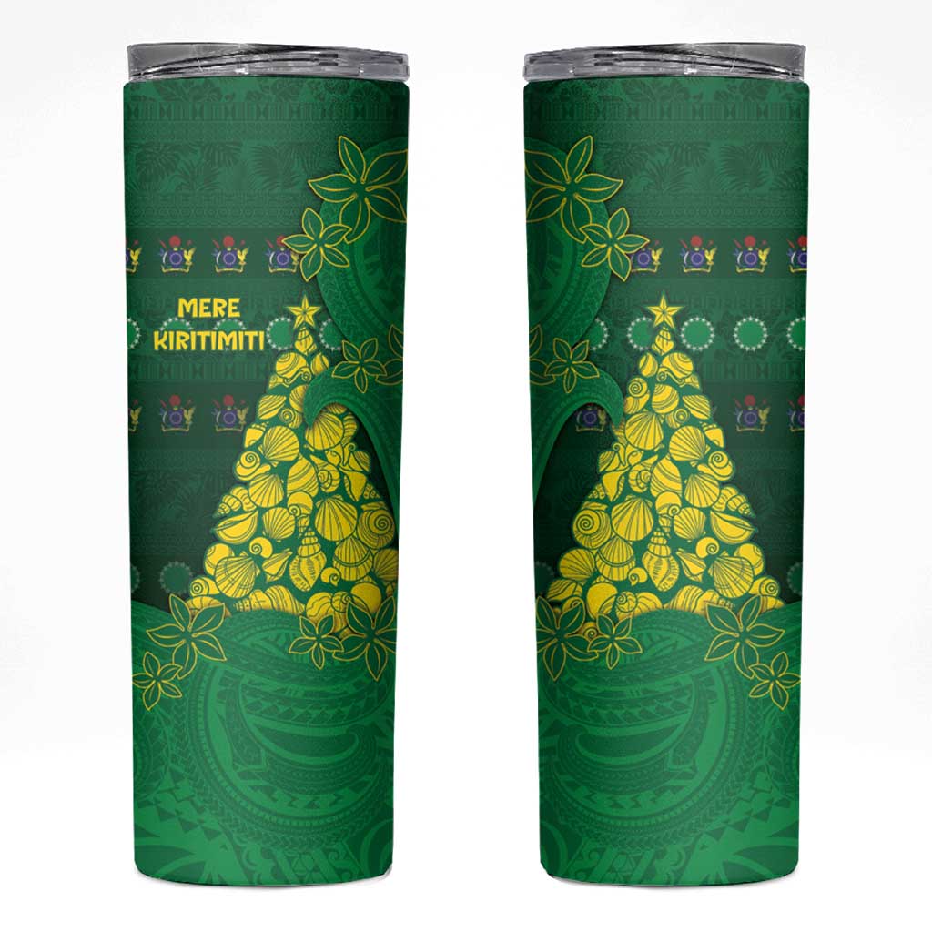Cook Islands Christmas Skinny Tumbler Seashell Xmas Tree Tribal Waves - Polynesian Pride