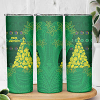 Cook Islands Christmas Skinny Tumbler Seashell Xmas Tree Tribal Waves - Polynesian Pride