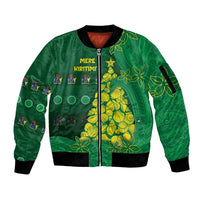 Cook Islands Christmas Sleeve Zip Bomber Jacket Seashell Xmas Tree Tribal Waves - Polynesian Pride