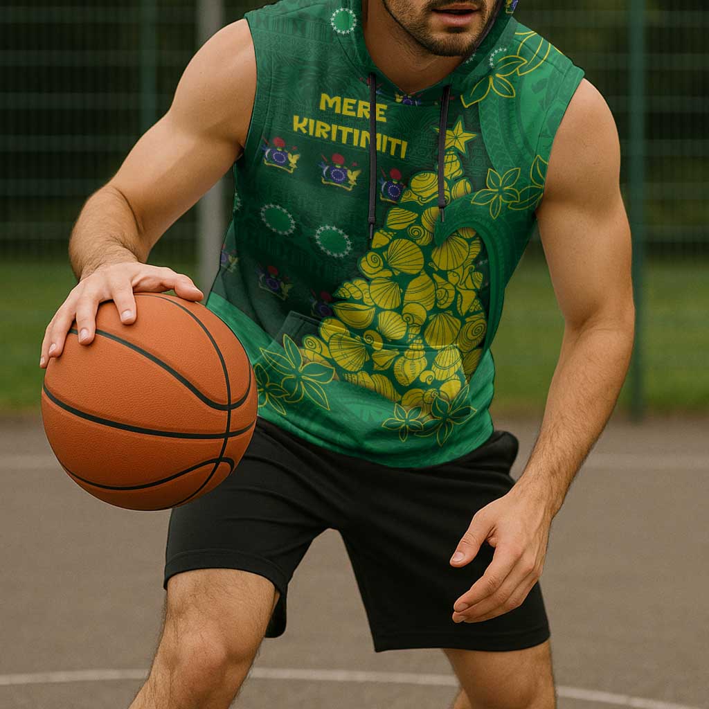 Cook Islands Christmas Sleeveless Hoodie Seashell Xmas Tree Tribal Waves - Polynesian Pride