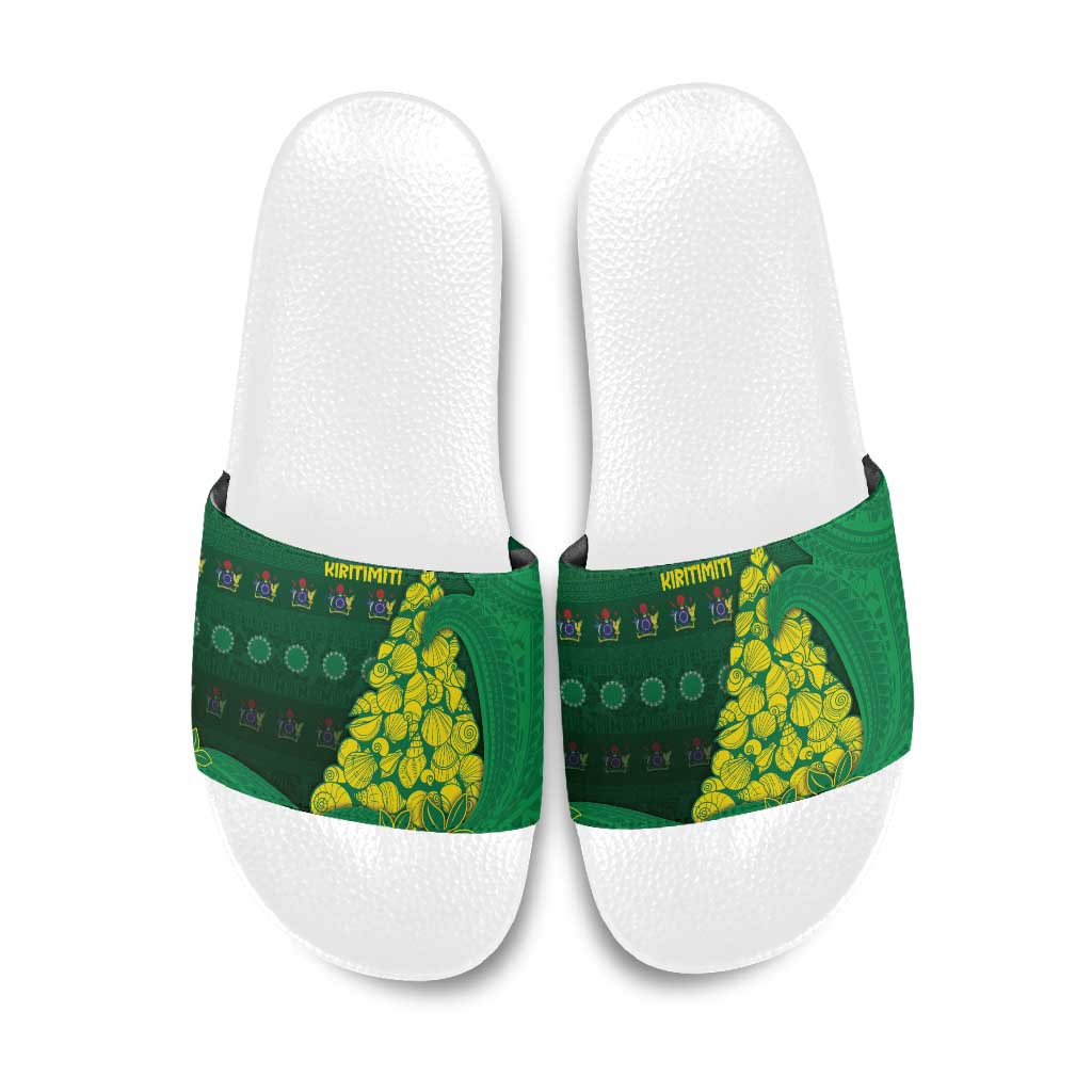 Cook Islands Christmas Slide Sandals Seashell Xmas Tree Tribal Waves - Polynesian Pride