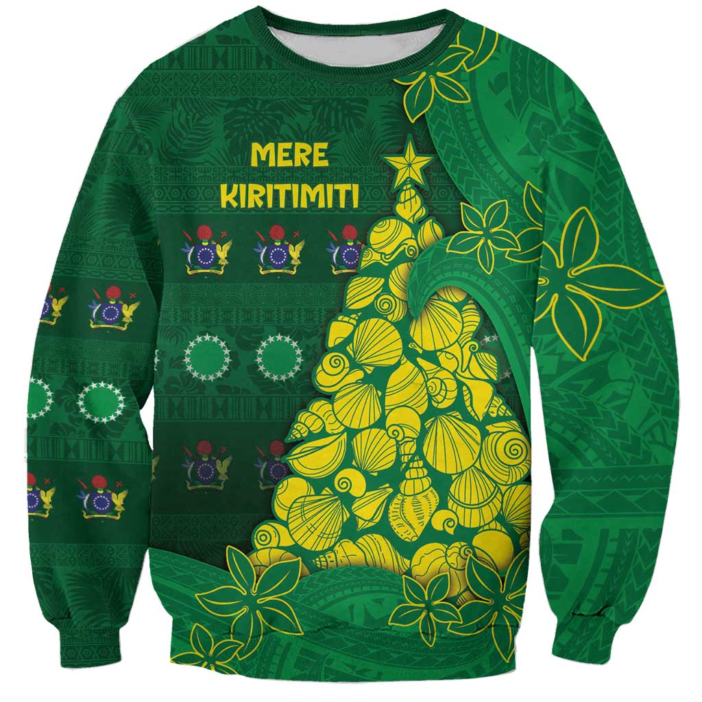 Cook Islands Christmas Sweatshirt Seashell Xmas Tree Tribal Waves - Polynesian Pride