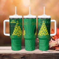 Cook Islands Christmas Tumbler With Handle Seashell Xmas Tree Tribal Waves - Polynesian Pride