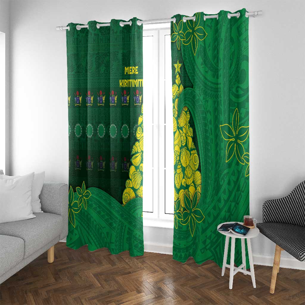 Cook Islands Christmas Window Curtain Seashell Xmas Tree Tribal Waves - Polynesian Pride