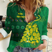 Cook Islands Christmas Women Casual Shirt Seashell Xmas Tree Tribal Waves - Polynesian Pride