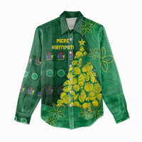 Cook Islands Christmas Women Casual Shirt Seashell Xmas Tree Tribal Waves - Polynesian Pride