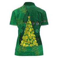Cook Islands Christmas Women Polo Shirt Seashell Xmas Tree Tribal Waves - Polynesian Pride