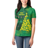 Cook Islands Christmas Women Polo Shirt Seashell Xmas Tree Tribal Waves - Polynesian Pride