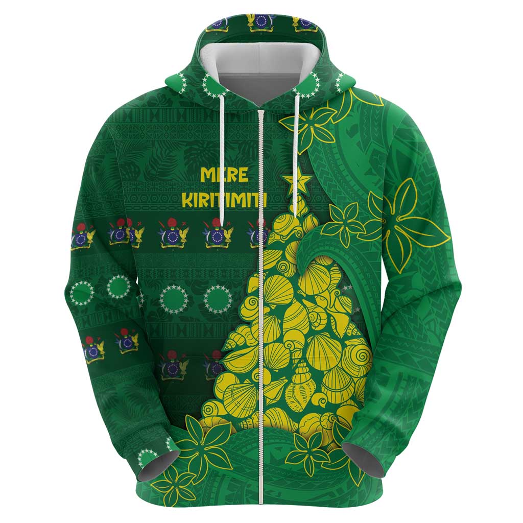 Cook Islands Christmas Zip Hoodie Seashell Xmas Tree Tribal Waves - Polynesian Pride