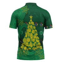 Cook Islands Christmas Zipper Polo Shirt Seashell Xmas Tree Tribal Waves - Polynesian Pride