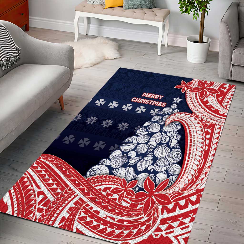 Wallis And Futuna Christmas Area Rug Seashell Xmas Tree Tribal Waves - Polynesian Pride