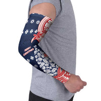 Wallis And Futuna Christmas Arm Sleeves Seashell Xmas Tree Tribal Waves - Polynesian Pride