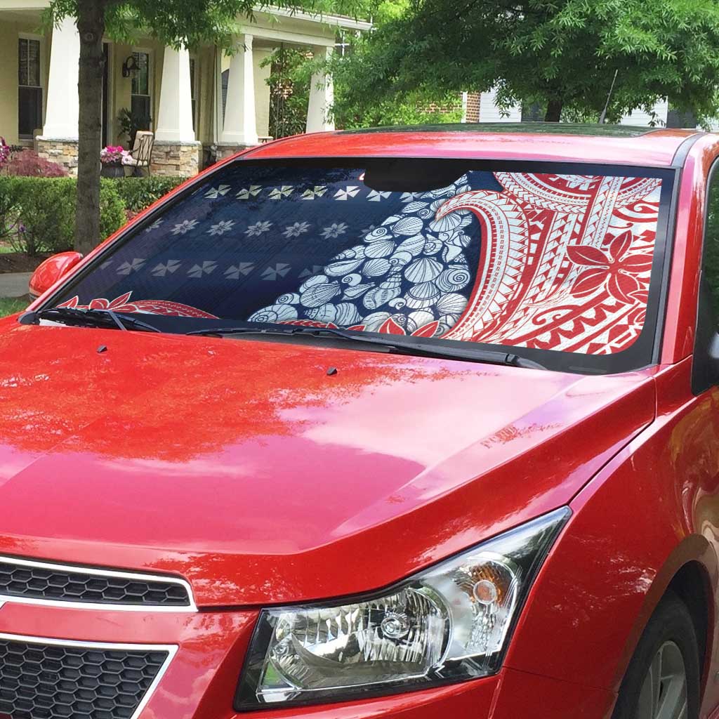 Wallis And Futuna Christmas Auto Sun Shade Seashell Xmas Tree Tribal Waves - Polynesian Pride