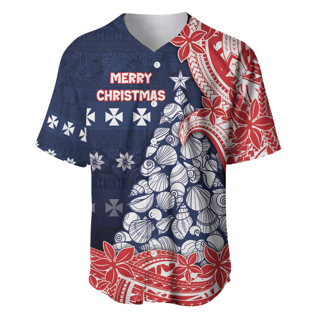 Wallis And Futuna Christmas Baseball Jersey Seashell Xmas Tree Tribal Waves - Polynesian Pride
