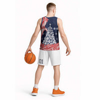 Wallis And Futuna Christmas Basketball Jersey Seashell Xmas Tree Tribal Waves - Polynesian Pride
