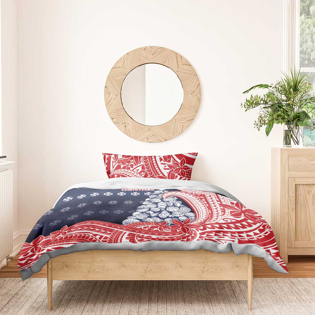 Wallis And Futuna Christmas Bedding Set Seashell Xmas Tree Tribal Waves - Polynesian Pride