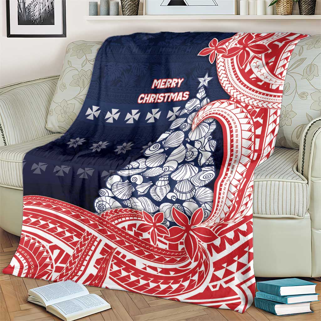 Wallis And Futuna Christmas Blanket Seashell Xmas Tree Tribal Waves - Polynesian Pride