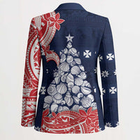 Wallis And Futuna Christmas Blazer Seashell Xmas Tree Tribal Waves - Polynesian Pride