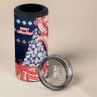 Wallis And Futuna Christmas 4 in 1 Can Cooler Tumbler Seashell Xmas Tree Tribal Waves - Polynesian Pride