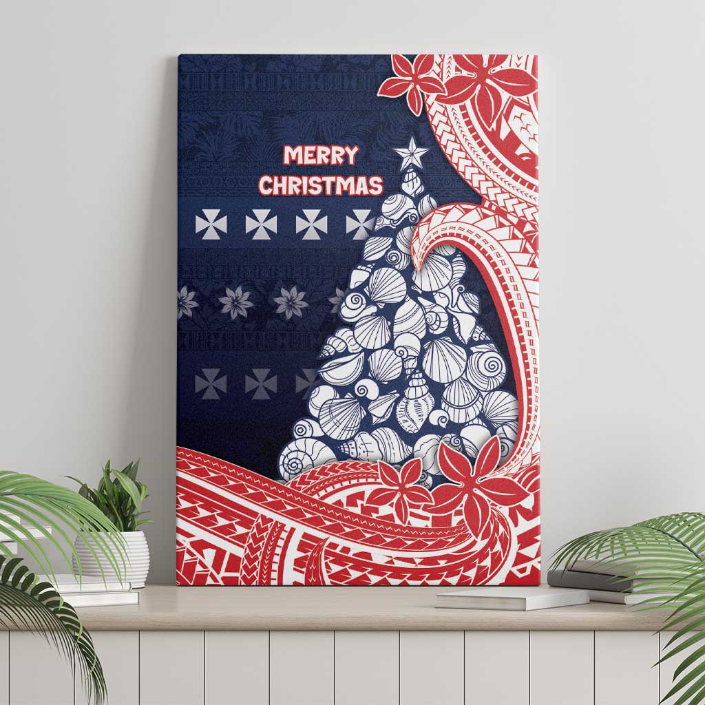 Wallis And Futuna Christmas Canvas Wall Art Seashell Xmas Tree Tribal Waves - Polynesian Pride