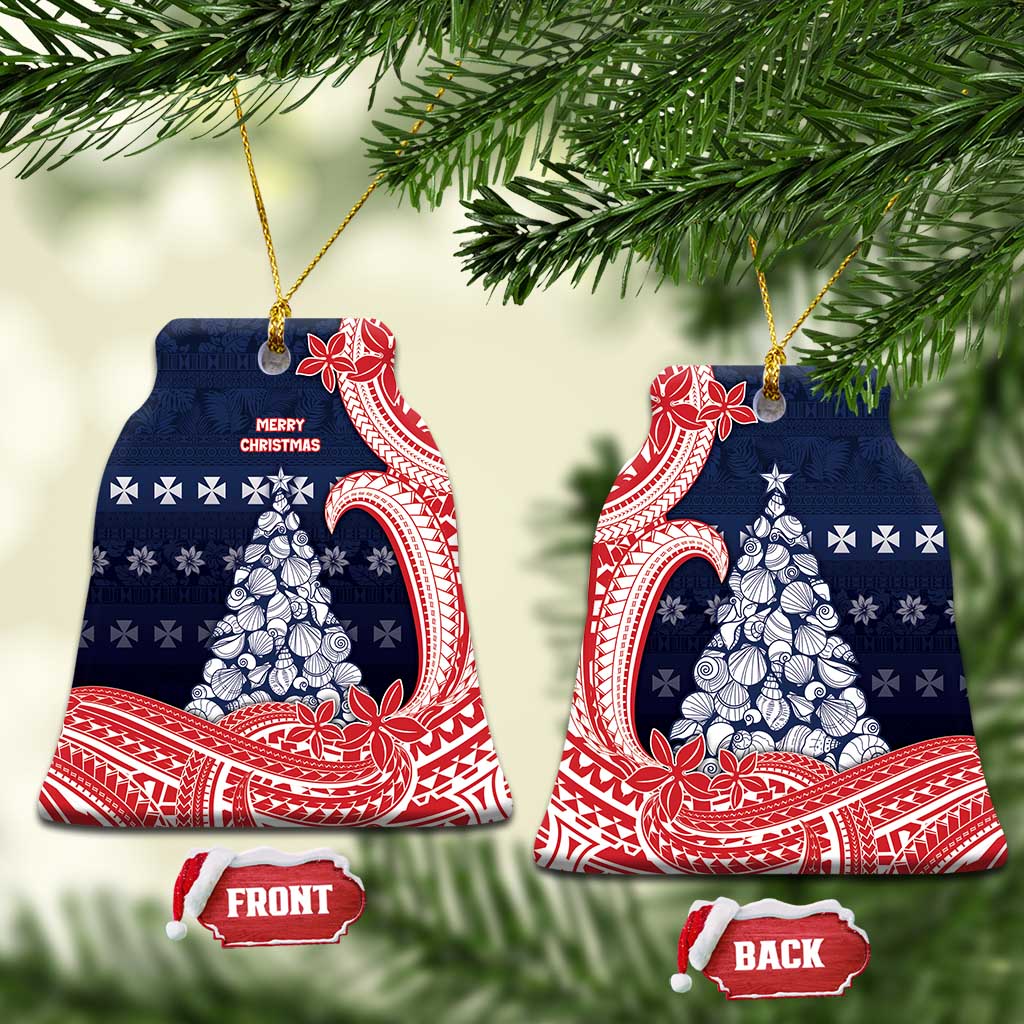 Wallis And Futuna Christmas Ceramic Ornament Seashell Xmas Tree Tribal Waves - Polynesian Pride