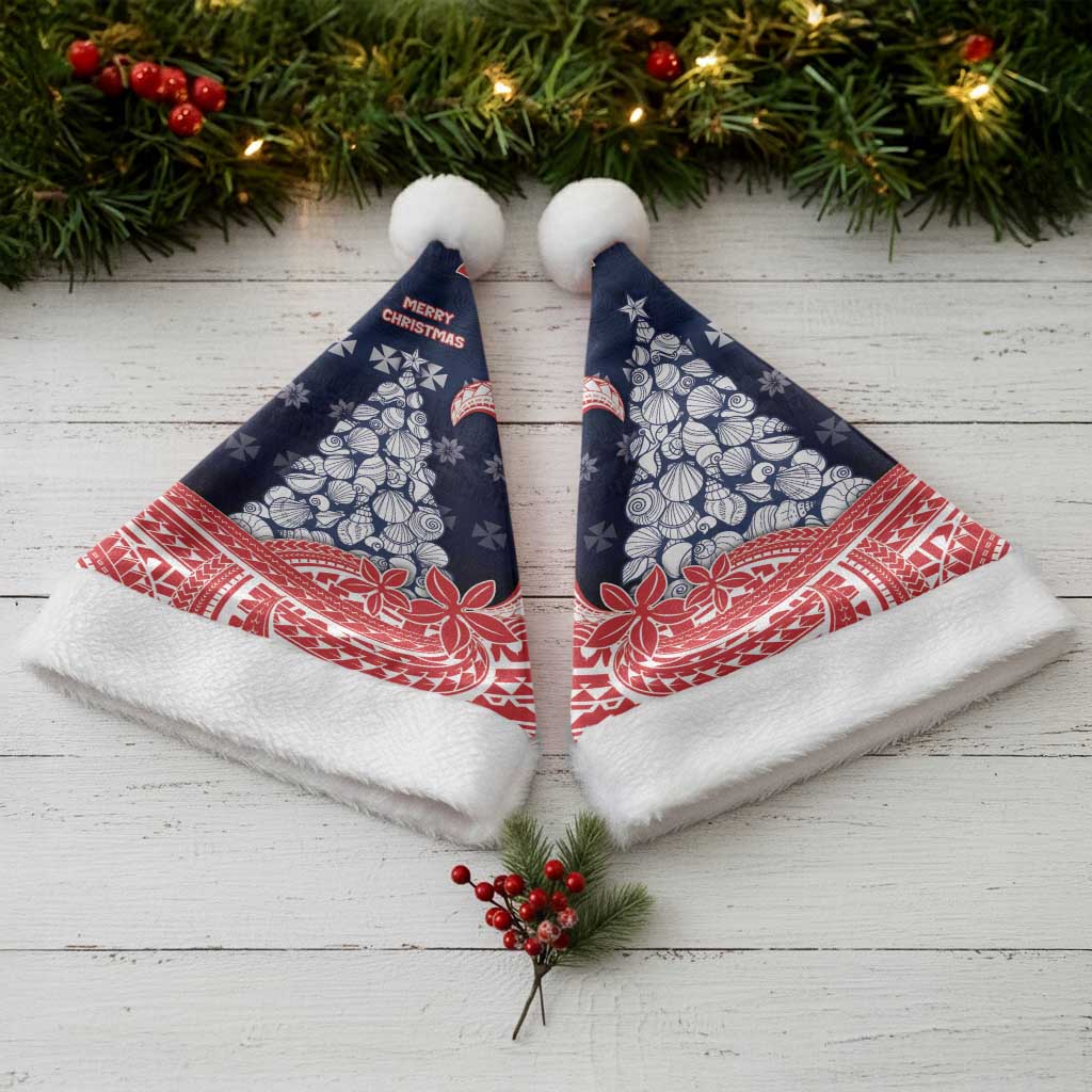 Wallis And Futuna Christmas Santa Hat Seashell Xmas Tree Tribal Waves - Polynesian Pride