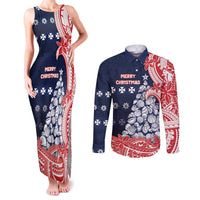 Wallis And Futuna Christmas Couples Matching Tank Maxi Dress and Long Sleeve Button Shirt Seashell Xmas Tree Tribal Waves - Polynesian Pride